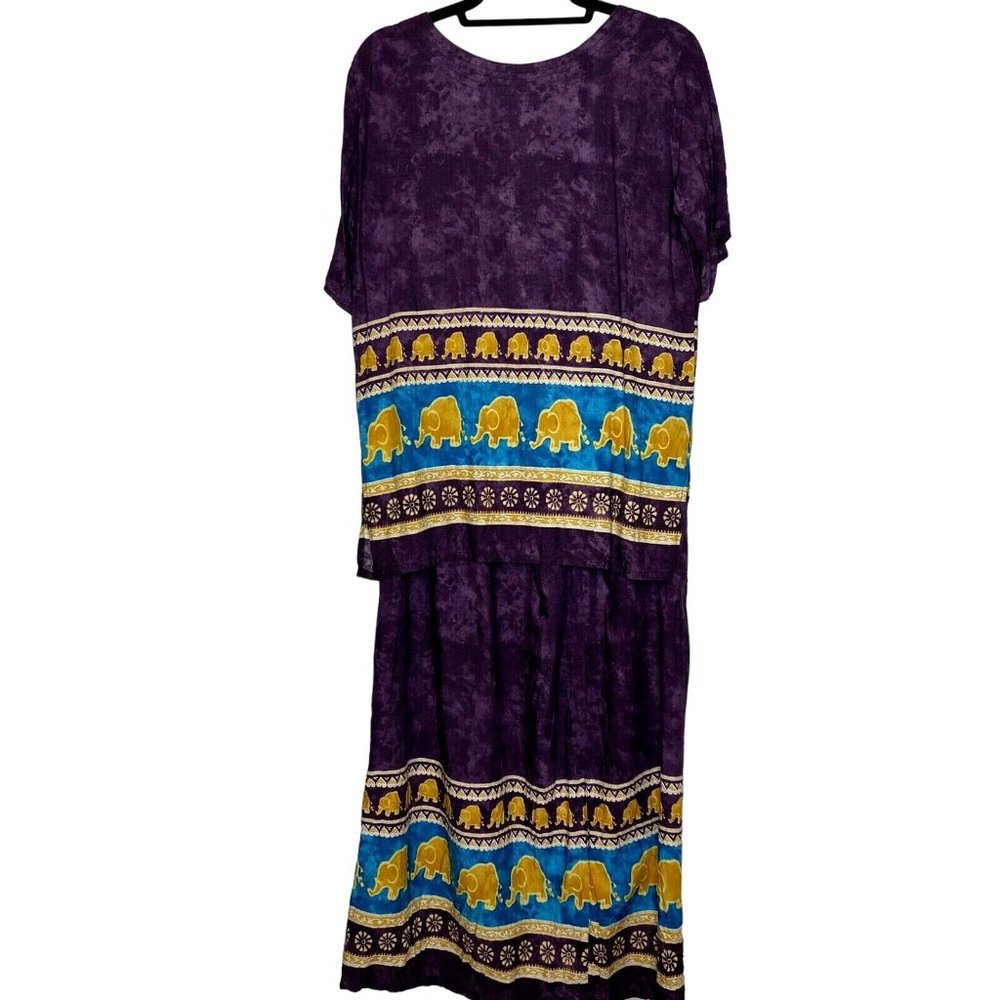 VTG Size M/L Purple Midi Length Skirt And Top Elephant Print Skirt Set
